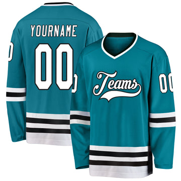 Custom Teal White-Black Hockey Jersey