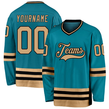 Custom Teal Old Gold-Black Hockey Jersey