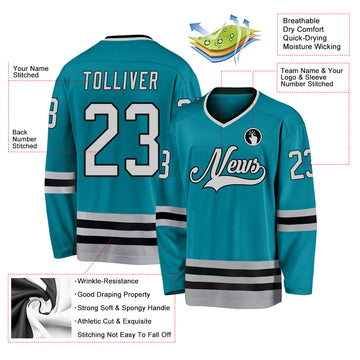 Custom Teal Gray-Black Hockey Jersey