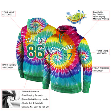 Custom Stitched Tie Dye Kelly Green-White 3D Pattern Design Sports Pullover Sweatshirt Hoodie