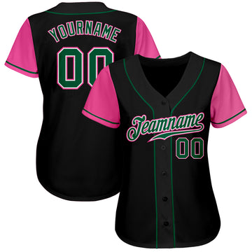 Custom Black Kelly Green-Pink Authentic Two Tone Baseball Jersey