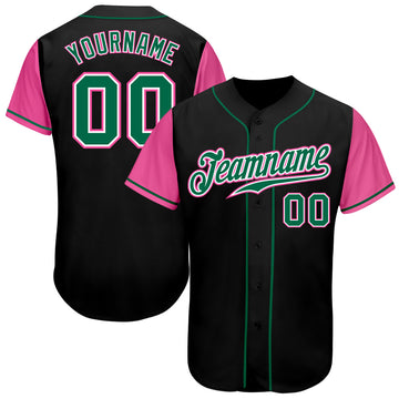 Custom Black Kelly Green-Pink Authentic Two Tone Baseball Jersey
