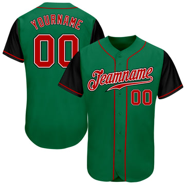 Custom Kelly Green Red-Black Authentic Two Tone Baseball Jersey