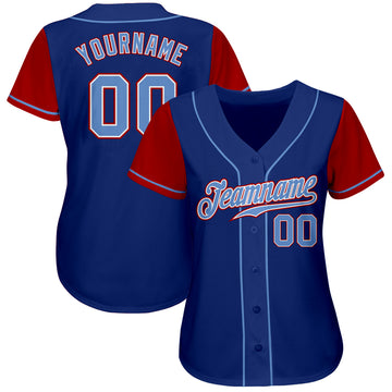 Custom Royal Light Blue-Red Authentic Two Tone Baseball Jersey