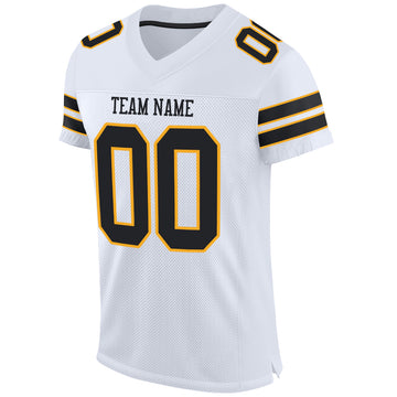 Custom White Black-Gold Mesh Authentic Football Jersey