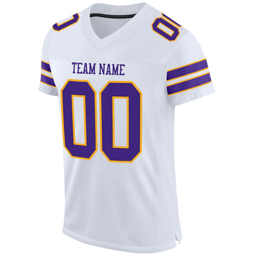 Custom White Purple-Gold Mesh Authentic Football Jersey