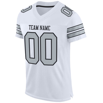 Custom White Silver-Black Mesh Authentic Football Jersey