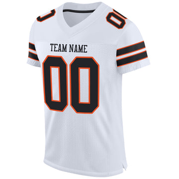 Custom White Black-Orange Mesh Authentic Football Jersey