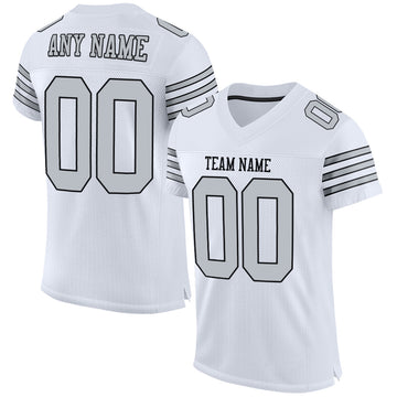 Custom White Silver-Black Mesh Authentic Football Jersey