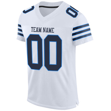 Custom White Navy-Powder Blue Mesh Authentic Football Jersey