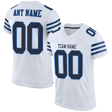 Custom White Navy-Powder Blue Mesh Authentic Football Jersey