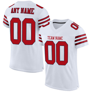 Custom White Red-Navy Mesh Authentic Football Jersey