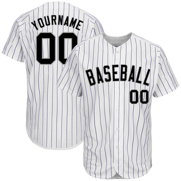 Custom White Purple Pinstripe Black-Gray Authentic Baseball Jersey