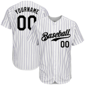 Custom White Purple Pinstripe Black-Gray Authentic Baseball Jersey