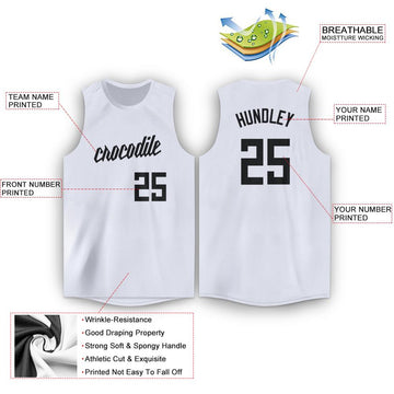 Custom White Black Round Neck Basketball Jersey