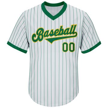 Custom White Kelly Green Pinstripe Kelly Green-Gold Authentic Throwback Rib-Knit Baseball Jersey Shirt