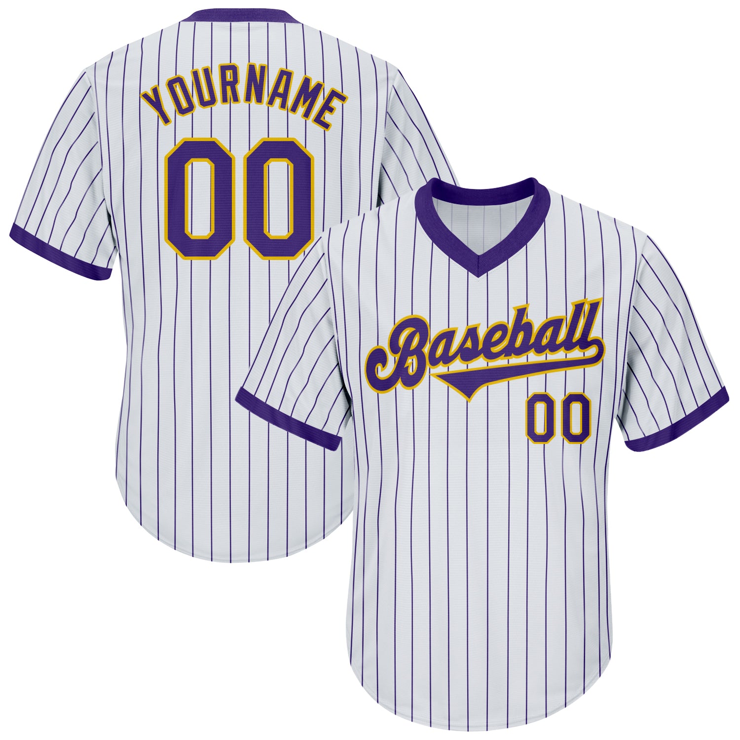 Custom Team Gold Baseball Authentic White Purple Strip Throwback