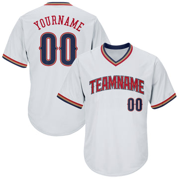 Custom White Navy-Red Authentic Throwback Rib-Knit Baseball Jersey Shirt