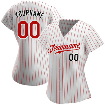 Custom White Red Pinstripe Red-Black Authentic Baseball Jersey