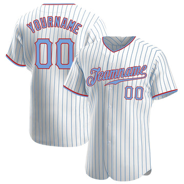 Custom White Light Blue Pinstripe Light Blue-Red Authentic Baseball Jersey