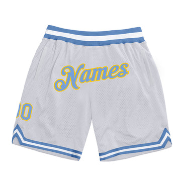 Custom White Light Blue-Gold Authentic Throwback Basketball Shorts