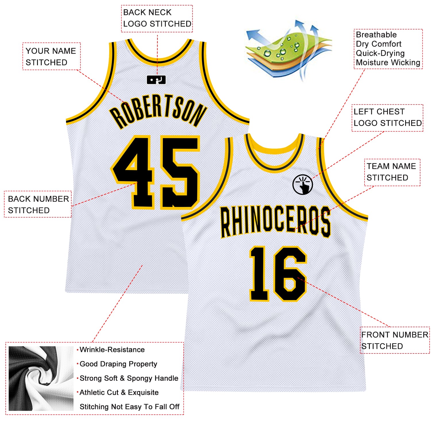 Custom Team Gold Basketball Authentic White Throwback Jersey Black