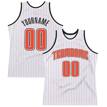 Custom White Orange Pinstripe Orange-Black Authentic  Basketball Jersey
