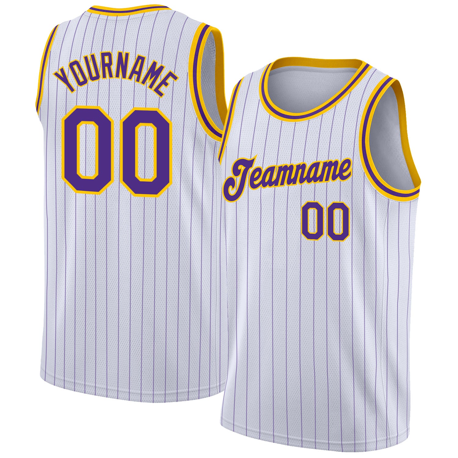 Custom White Purple Pinstripe Purple-Gold Authentic Throwback