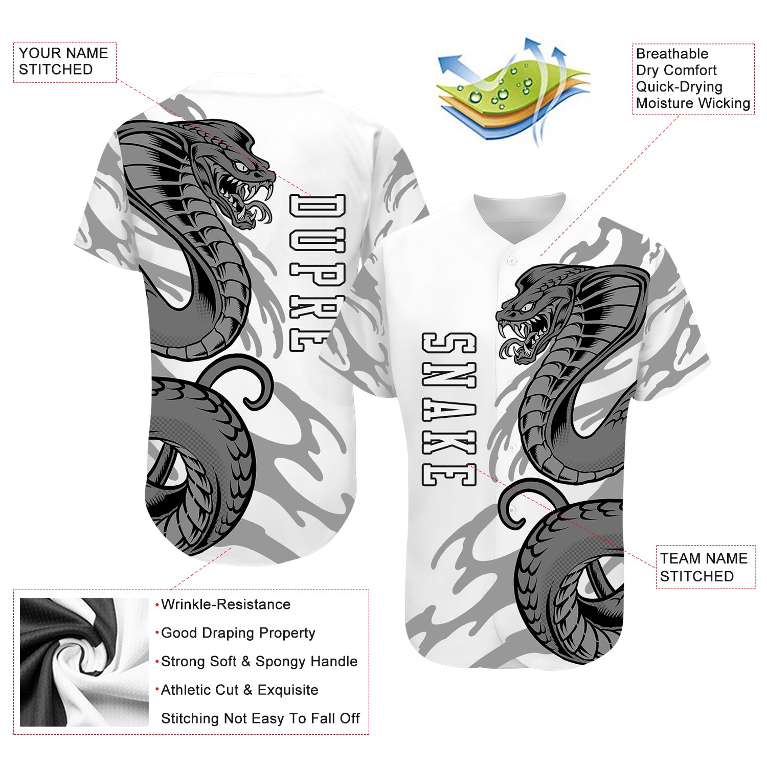 格安美品Supreme Snake Script Baseball 格安美品Supreme Snake Script Baseball Jersey Custom White