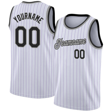 Custom Black White Pinstripe White-Red Authentic Basketball Jersey