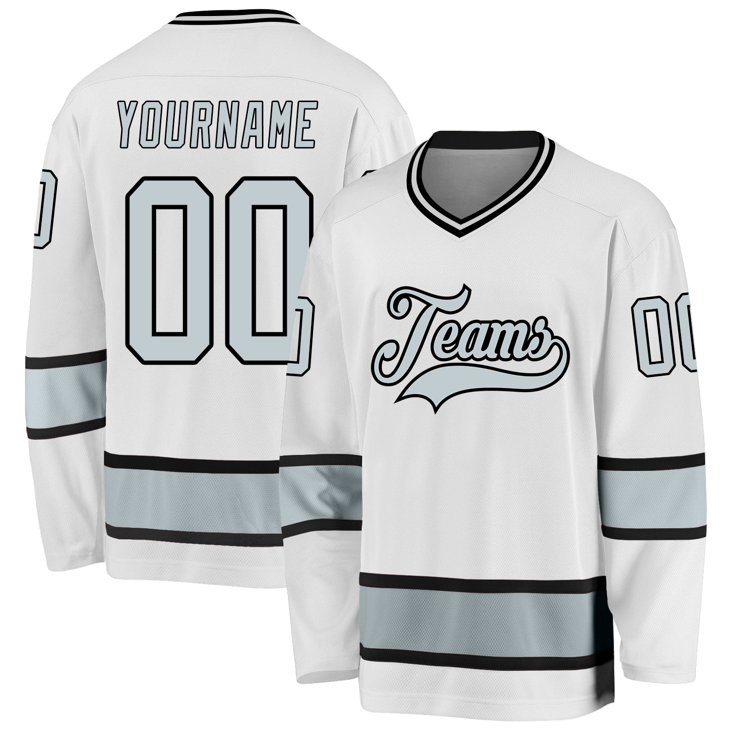 Custom White Silver-Black Hockey Jersey Discount