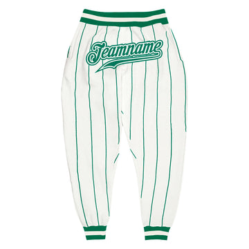 Custom White Kelly Green Pinstripe Kelly Green-White Sports Pants