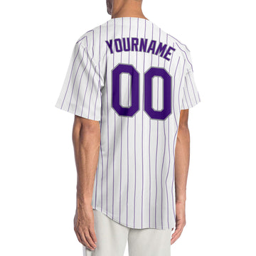 Custom White Purple Pinstripe Purple-Gray Authentic Baseball Jersey