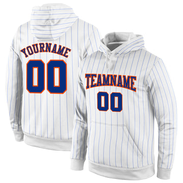 Custom Stitched White Royal Pinstripe Royal-Orange Sports Pullover Sweatshirt Hoodie