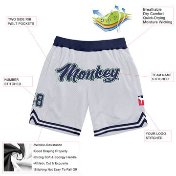 Custom White Navy-Hunter Green Authentic Throwback Basketball Shorts