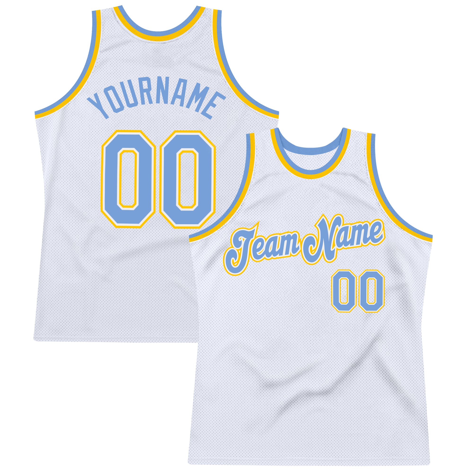 Custom Light Blue White-Gold Authentic Fade Fashion Basketball Jersey  Discount