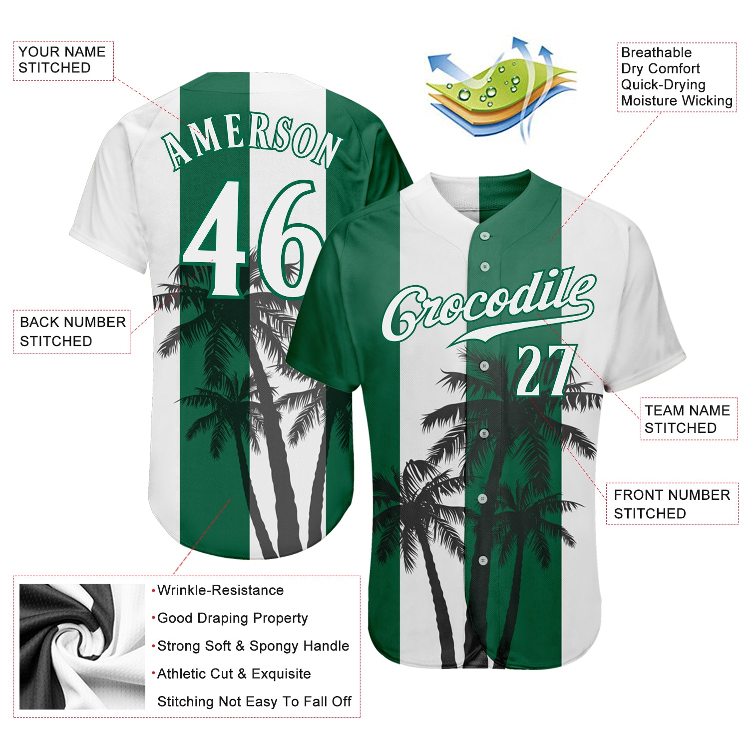 Custom White White-Kelly Green 3D Pattern Design Coconut Trees Authentic  Baseball Jersey Discount