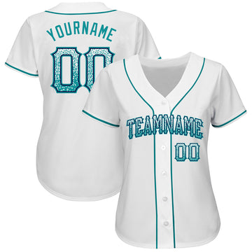 Custom White Teal-Navy Authentic Drift Fashion Baseball Jersey